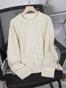 Grey Crew Neck Casual Knit Sweater For Women
