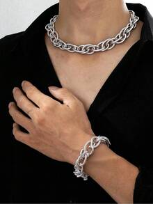 3/5/7mm, Vacuum Plating, Twist Necklace, Bracelet, Jewelry Set, Gold, Silver And Black, Cuban Hip Hop Chain, Gold, Silver And Black Necklace, Suitable For Men's Daily Life, Holiday Gift, Popular Jewelry Accessory For Daily Match, Easter Gift, Men Necklace And Bracelet, Suitable For Celebration, Parties And Wedding, Casual Accessories, Punk Style, Accessories, Office Outfit, Musty