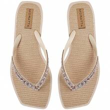 Women's Lumix Rhinestone Flip Flops With Straw Sole And Stylish Beach Flip Flops - Beige - View 7