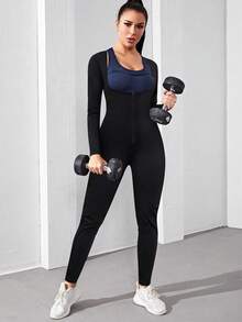 1 pieza Nuevo mono de sauna de 4 en 1 para dar forma en 2025, conjunto exclusivo de yoga para pérdida de peso de mujer: mono de una sola pieza de unicolor minimalista de cintura alta con manga larga para dar forma, pantalones ajustados de 7/8 para levantar, combinado con top de entrenamiento para quemar grasa abdominal, escultura integral de la curva en S. La fusión perfecta entre fitness atlético y moda, ¡lo que le permite emanar confianza y un encanto radiante en cada entrenamiento empapado de sudor! Moldeado extremo, ¡quema de grasa!