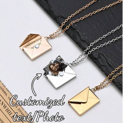 This Customizable Necklace Features A Stylish Design And A Personalized Envelope Pendant. Customize It With Your Name, A Message, Or A Photo Of Your Family, Pet, Or Couple. Perfect For Birthdays, Valentine's Day, Anniversaries, Weddings, Father's Day, And Other Special Occasions. Also Suitable For High School Graduates, University Students, Freshmen, Sophomores, And Lower-Year Students. This Stylish Photo Necklace Will Make You Stand Out.