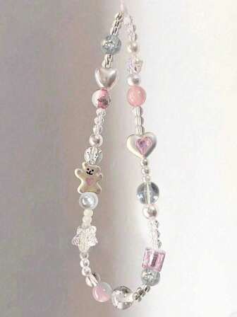 1PC Ins Graffiti Bear West Highland Chain Beaded Jewelry Universal Mobile Phone Ccd Camera Lappel Bracelet Pendant Wrist Diy Gifts For Mother, Family, Friends, Birthday, Holiday Phone Charm, Phone Chain