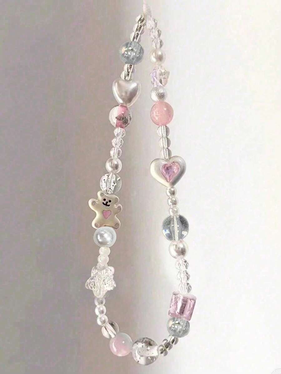 1 件 Ins 涂鸦熊西部高地链串珠饰品通用手机 Ccd 相机翻领手链吊坠手腕 DIY 礼物，适合母亲、家人、朋友、生日、节日手机饰品、手机链 - 跳跳小熊掛繩 - 查看 1