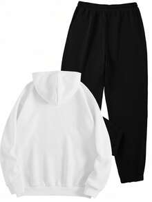 Anpassade fleeceställ för dam, Lägg till ditt eget foto, Anpassade huvtröjor och mjukisbyxor, Anpassade fleeceställ för höst/vinter. - Svart och Vitt - Visa 3