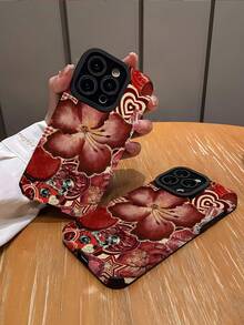WeiMi 1 buah Casing Ponsel Pelindung Lembut Kulit Sintetis Motif Bunga Merah Vintage, Kompatibel dengan Apple dan Galaxy 17/17PRO/17PROMAX/16/16PLUS/16PRO/16PROMAX - MultiWarna - View 3
