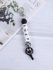 定制可爱笑脸、小动物、硅胶印花珠子、英文字母串珠钥匙扣、定制名字、定制礼物、定制钥匙扣、定制包包挂饰 - 表情+字母 - 查看 5