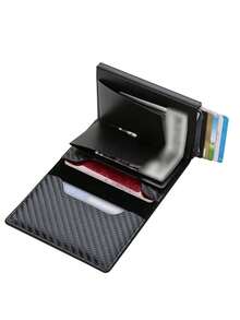 Billetera minimalista ultradelgada con bloqueo RFID para hombres, monedero delgado, portador de tarjetas de aleación de aluminio con botón lateral, soporte para identificación y licencia de conducir, regalo adecuado para adolescentes, casual de verano, al aire libre, deportivo, vacaciones, viajes, graduación, accesorios de vestir, regalos de cumpleaños para hombres, bolso negro - Multicolor - Ver 4