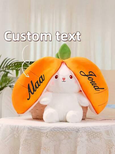 1pc Customized Personalized Text Plush Rabbit Doll, Strawberry Rabbit Plush, Carrot Rabbit Plush, Halloween [Customized] 1pc Cute Rabbit Carrot Strawberry Customized Name Plush Doll, Children's Plush Doll Gift, Creative Birthday Gift For Kids