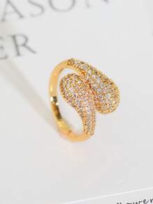 خاتم قطرة ماء مطلي بالذهب عيار 18 قيراط مرصع بأحجار الزركونيا، مناسب للنساء للاستخدام اليومي والمناسبات والأعياد والسفر كهدية