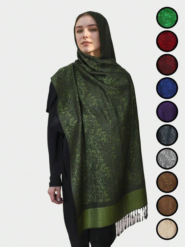 1 Stück Luxus Boho Paisley Jacquard Pashmina Schal für Frauen, leicht, vintage, mit langen Quasten, Hijab Umhang für Damen, verschiedene Farboptionen für alle Jahreszeiten, ideal für Alltag/Ausflüge/Reisen/Klimaanlage/Festgeschenk