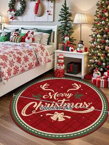 1pc Christmas Round Carpet, Made Of Crystal Velvet, Suitable For Living Room, Bedroom And Other Occasions, Soft And Easy To Clean, Anti-Slip, Multipurpose, Can Be Used For Home Decor, Room Decor, Floor Laying, Machine Washable. - Red - View 10