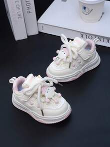 1 Pair Cartoon Character PU Material Pink Lace-Up Children's Sports Shoes, Fashion Versatile Comfortable Toddler Walking Shoes, Casual Lightweight Girls Running Shoes, Suitable For Daily Wear - Pink - View 6