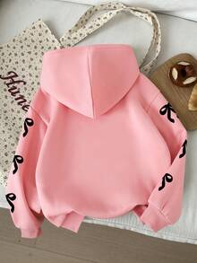 Young Girl Bow & Numeral Pattern Warm Hoodie Sweatshirt