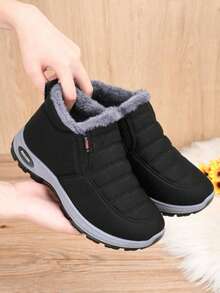 Women's Fashion Slip-On Soft-Soled Winter Snow Boots, Fleece-Lined Warm Thick-Soled Anti-Slip Snow Sports Shoes, Women's Casual Sports Shoes, Winter Snow Boots Suitable For Outdoor Sports And Warm-Keeping Activities - màu đen - Xem 5