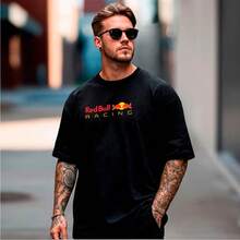 Red Bull F1  Car Oversized Casual Cotton T-Shirt - 黑色 - 查看 2
