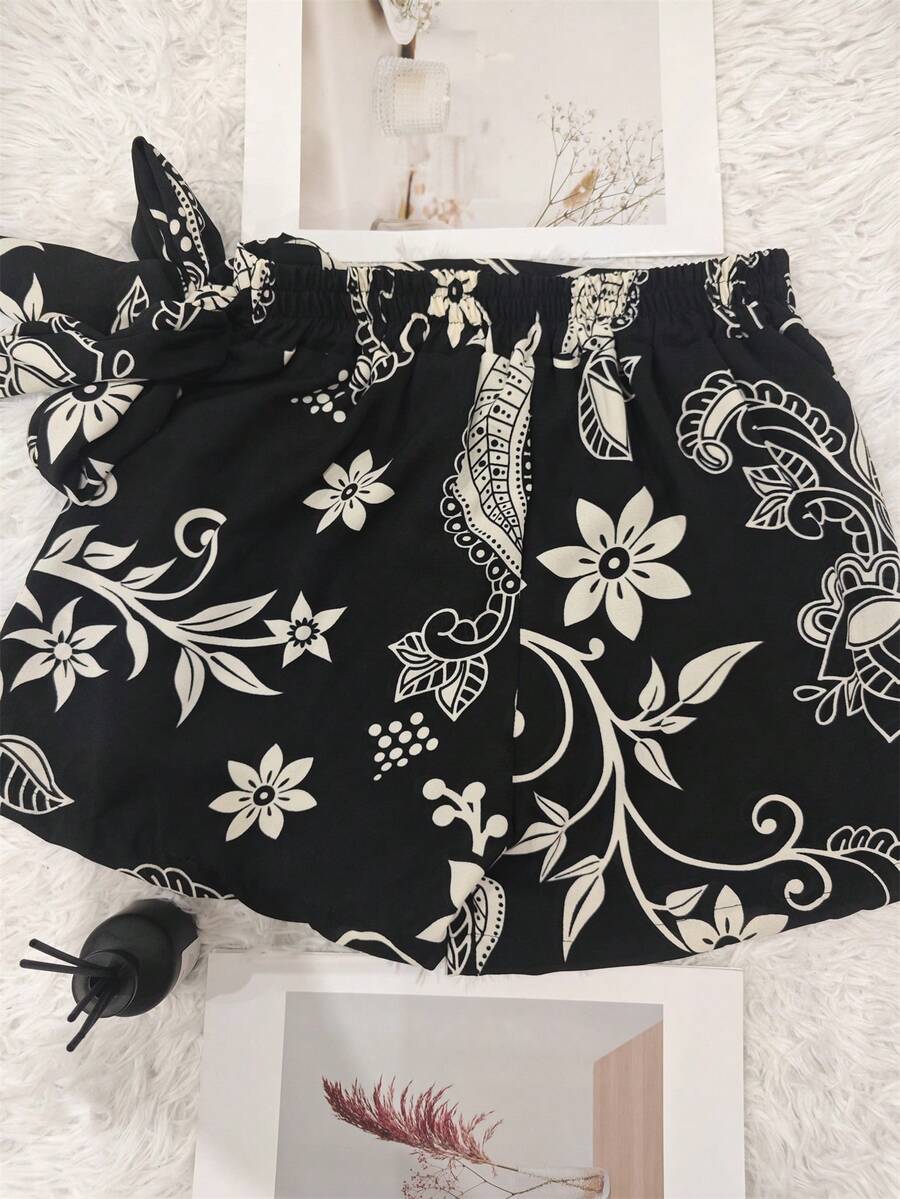 Women's Skirt Shorts - 花朵黑 - 查看 1