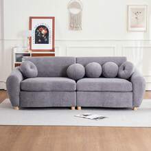 Modern Sofa For Living Room, 84" Green Chenille Sofa Couch, Sectional Love Seat Couch, Upholstered Sofa For Apatment Bedroom Home Office - 灰色 - 查看 12
