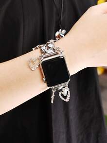 Silver Metal Watch Band, Compatible With 49/46/45/44/42/41/40/38mm Bands, Women's Fashionable Cute Pendant, Suitable For Series 10 Ultra 2 9 8 7 6 5 4 3 2 SE - Silver Heart - View 4