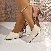 Women's Fashion High Heel Sandals, Solid Color Buckle Closure - Beige - View 6