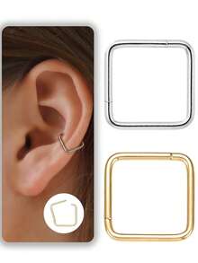 2PCS Stainless Steel Square Earring Jewelry Women Cartilage Nose Ring Hoop Septum Ring 16G For Any Occasion