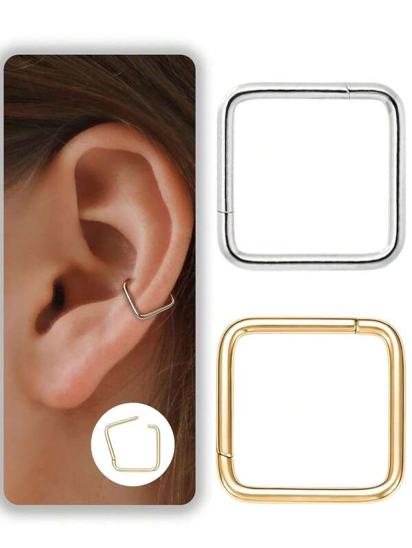 2PCS Stainless Steel Square Earring Jewelry Women Cartilage Nose Ring Hoop Septum Ring 16G For Any Occasion