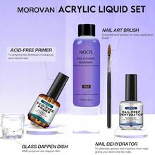 Kit de vernis à ongles acrylique liquide monomère, 75 ml – Qualité professionnelle, sans huile, avec 3 pinceaux à ongles et un récipient en verre pour extensions et nail art. - Multicolore - Voir 3