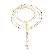 Conjunto de collar de aleación con cruz vintage en forma de Y decorado con rhinestones para mujeres