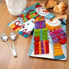 1 set/2 buc/100 buc lavete de bucătărie și lavete imprimate cu oameni de zăpadă, potrivite pentru decorarea interioară în restaurante, bucătării și băi, decorarea petrecerilor, cadouri de festival și pot fi oferite și ca cadouri de Crăciun.