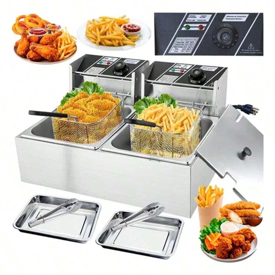 Freidora Aceite Eléctrica Plateado 3400 W Automática Industrial Acero Inoxidable Gran Capacidad 12 Lt - Plateado - Ver 1