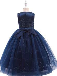 Flower Girls Tulle Lace Princess Pageant Festival Bridesmaid Carnival Floor Long Prom Dance Formal Evening Maxi Dresses - Màu xanh hải quân - Xem 6