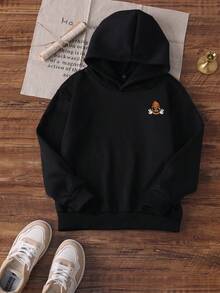 1pc Young Boy Casual Graphic Print Pullover Hoodie Sweatshirt, Thermal Lined, Long Sleeve, Autumn/Winter - Hoodie & Sunglasses Designed To Inspire Future Leaders Changing The World