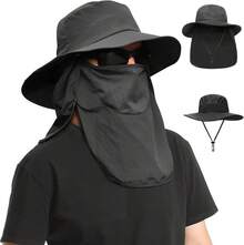 Sombrero de Pesca Protección, UPF50+ Sombrero para el Sol para Hombre y Mujer, Gorro Pescador con Cortinas para Cara y Cuello, Plegable y Impermeable, para Senderismo, Camping, Playa, Jardín Unisex - Negro - Ver 13