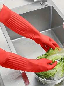 21.65 Inch/55cm Waterproof Extra Long Cleaning Gloves - Non-Slip Reinforced - Gloves For Cleaning Pond Soil - Extra Long Household Rubber Gloves For Dishwashing (Dishwasher/Aquarium/Washing Machine ) - Red - View 3