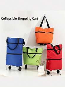 2-In-1 Lightweight Foldable Shopping Cart, Foldable Trolley With Wheels, Reusable Shopping Bag, Unisex Travel Bag, Home And Kitchen Supplies, Portable Rolling Shopping Bag With Wheels, Waterproof Trolley. (Oxford Fabric, Rubber Wheels)