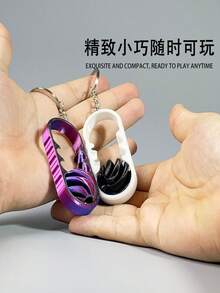 1pc Stress Relief Finger Spinner Spiral Fidget Toy Keychain, Dual-Color Swirl Design - Multicolor - View 4