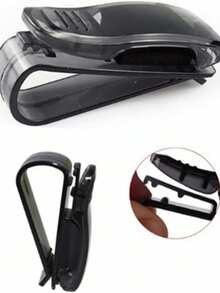 1 Pc Black Car Sun Visor Glasses Holder - Sunglasses Mount With Ticket Card ClipMulti-Functional Interior Organizer - Holds Eyewear/Tickets/CardsEasy Install Secure Clip - Durable For Daily Commutes & TripsStylish Black To Match Car Decor - Keeps Essentials Handy For Drivers - Black - View 12