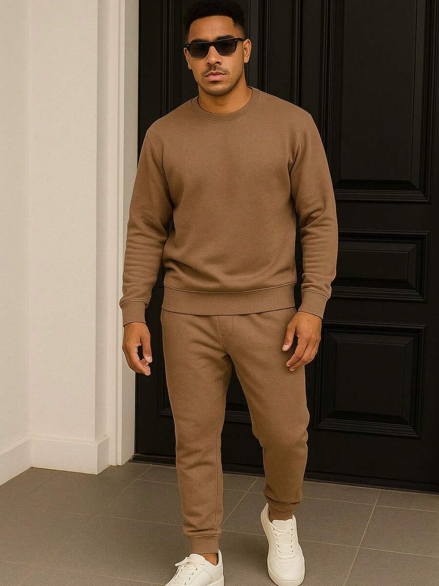 Men Sweatshirt Co-Ords - Camel - View 1
