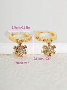 1 Pair Elegant 18K Zirconia Gold Plated Snowflake Heart Earrings, Suitable For Women's Daily, Festival, Party, Travel Wear And Christmas Gift