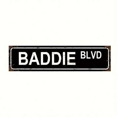 Vintage "Baddie Blvd" Metal Tin Sign - Large 16x4 Inch (Width X Height) Retro Street Sign - Lightweight Aluminum Metal Wall Decor - Easy-To-Hang With Pre-Drilled Holes - For Kitchen, Garage, Cafe, Bathroom - No Wiring Needed - Bold White Letters On Dark Background - Vintage Industrial Decor - Conversation Starter Home Decoration, Outdoor Wall Decor Metal, Garage Decorations, Nostalgic Signage, Classic Architectural, Easy To Hang, Cafe Owners