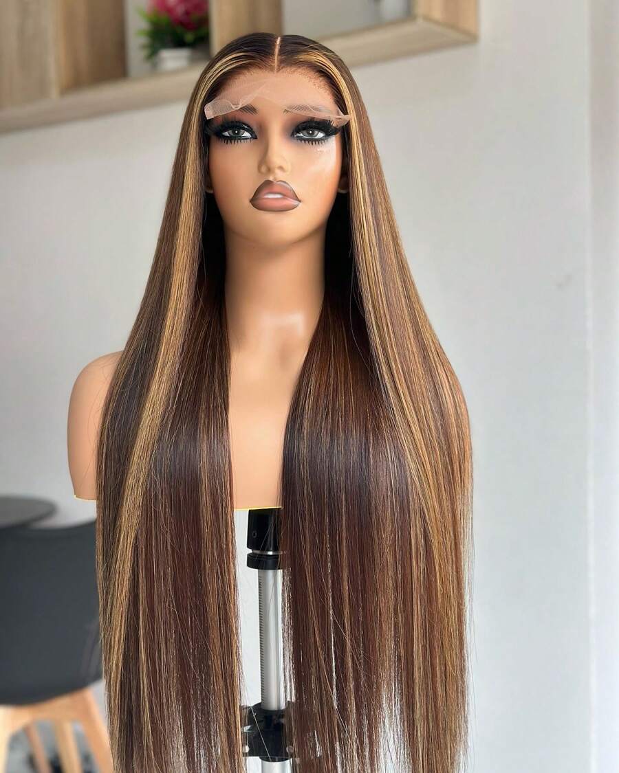 Honey Blonde Lace Front Wig Straight Human Hair 13x4 HD Transparent 4/27 Highlight Ombre Lace Front Wigs Human Hair Pre Plucked With Baby Hair 200% Density 5x5 Glueless Human Hair Wigs For Women - SP4/27 - 查看 1