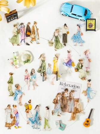 20pcs/Pack Casual Fashion Girl Figure PET Stickers, Suitable For Scrapbooking, DIY Decoration, Photo Album