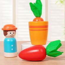 Cute Flower Pot Matching Planting Cup Color Matching Game, Vegetable Size Matching Cognitive Thinking Training Educational Wooden Toy