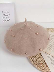 1pc Autumn/Winter New Pearl Children's Beret Hat, Cute Girls Toddler Pearl Cap, Ideal Gift - A-1 - View 13