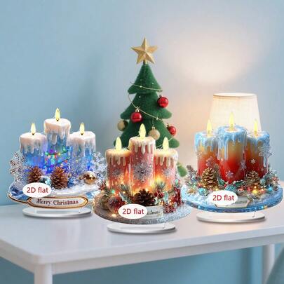 1pc Christmas Desktop Decorative Ornament With Pine Cone Snowflake And Candle Crystal Fluid Design - Christmas Multipurpose Home Decor, Christmas, Winter And Holiday Gift