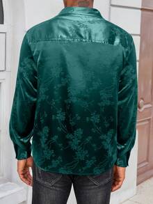 Men's Long Sleeve Single-Breasted Casual Vintage Textured Shirt - Dark Green - View 2