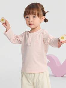 Balabala بنطلونات تي شيرت كم طويل أساسية مجموعة من قطعتين للأطفال البنات 2025 الجديدة البسيطة - لون أحمر - مشاهدة 3