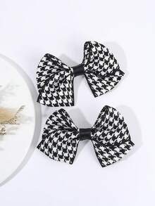 2pcs/Pack Girls Classic Black & White Houndstooth Bow Hair Clips - Multicolor - View 6