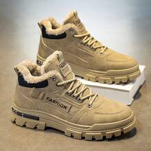 Botas de nieve de invierno para hombre, casuales y versátiles, cálidas y de moda, adecuadas para deportes al aire libre. Con textura similar al gamuza, diseño por capas, estética vintage, costuras detalladas, duraderas y resistentes