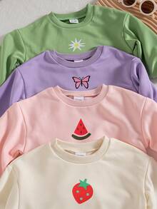 秋冬女宝宝可爱休闲西瓜、花朵、蝴蝶结、草莓印花多件套 - 彩色 - 查看 5