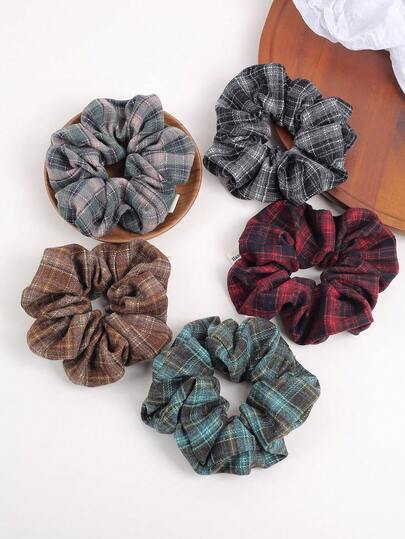 1pc Retro Plaid Hair Scrunchie, Versatile Ponytail Holder, Suitable For Thick Hair, Autumn/Winter ,Hair Ties ,Scrunchy Hair Ties